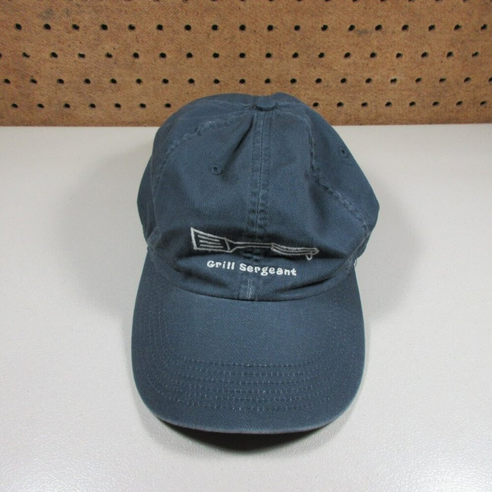 Life is Good mens gray distressed Grill Sergeant Grilling strapback hat EUC